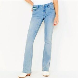 ROCK & ROLL DENIM x HOOEY Serape Embroidered Mid Rise Bootcut Jeans--33